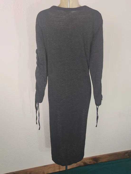 Umgee Dress Knit  Long Sleeve With Tie-Detail  Charcoal Size L - Picture 10 of 12